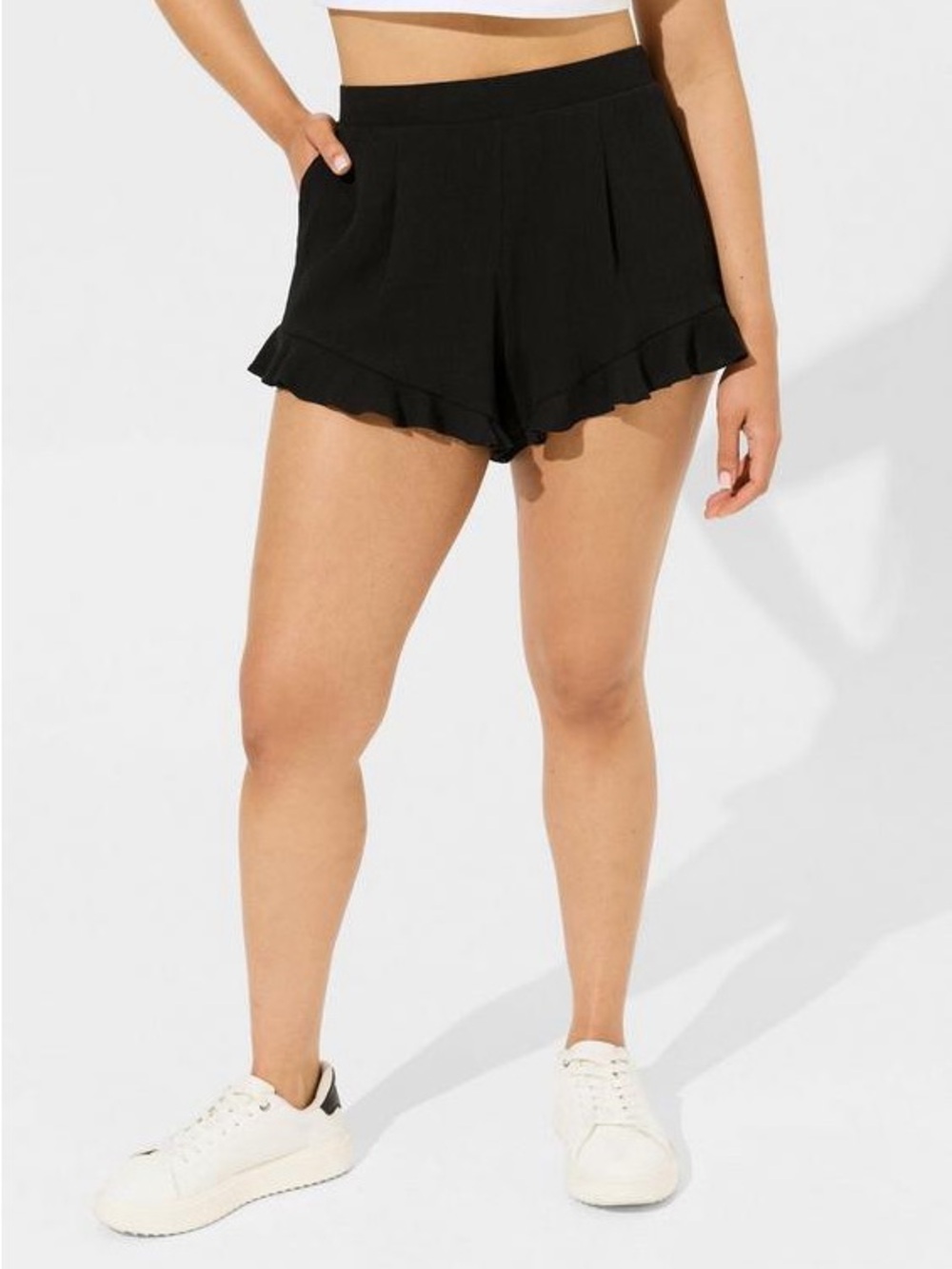 torrid Black High-Waist Ruffle Trim Shorts